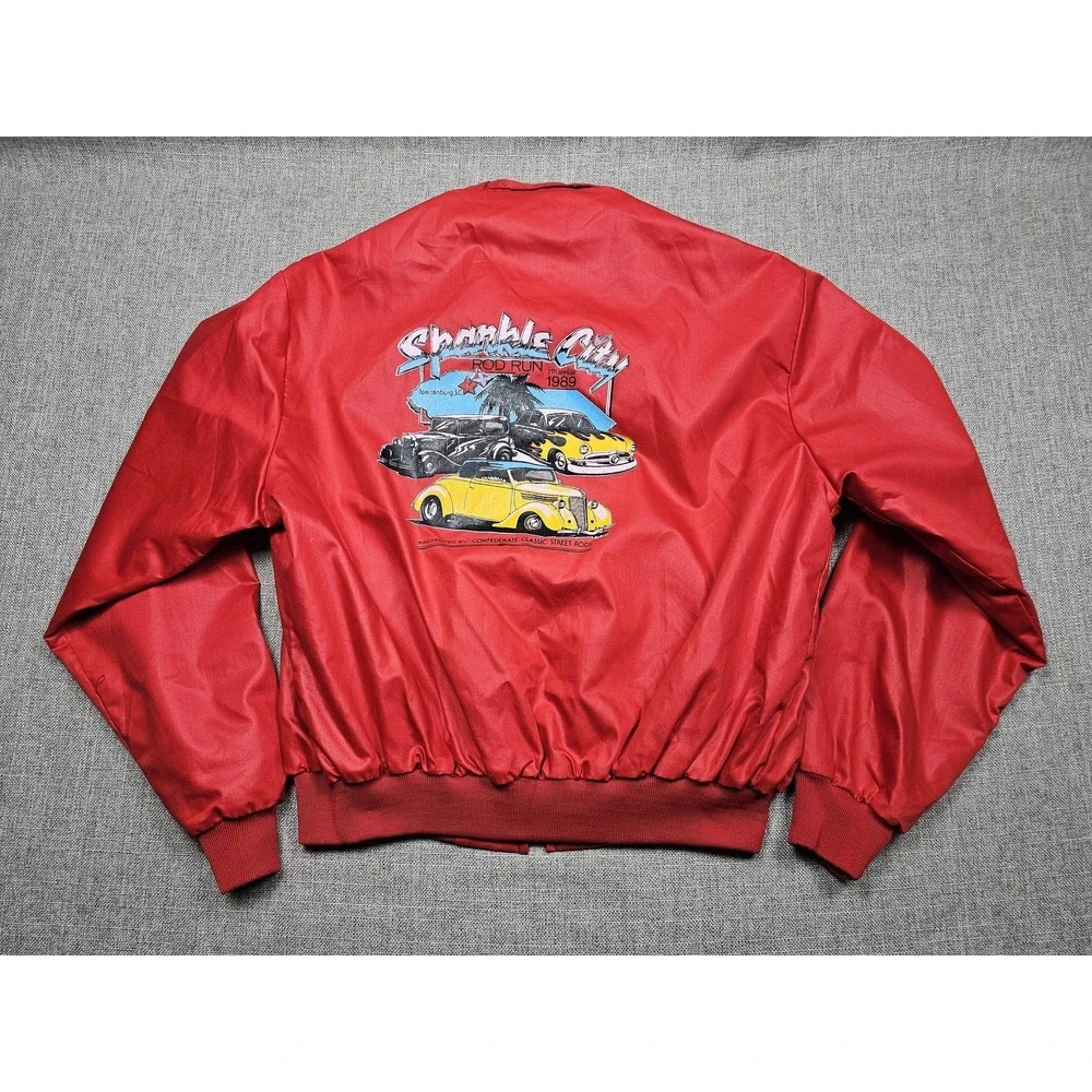 Vintage Dunbrooke Jacket Mens XL Red Satin Bomber Sparkle City Rod Run 80s 1989